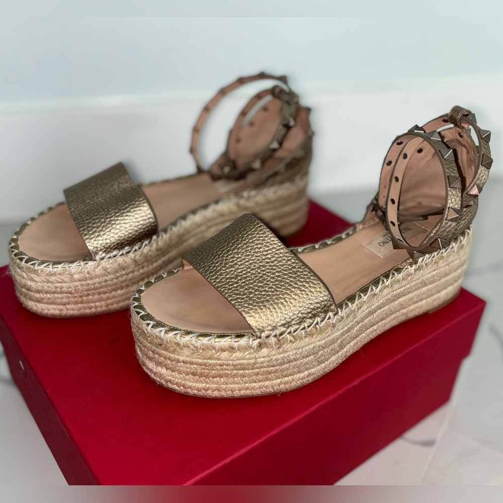 Valentino Metallic Espadrille Platforms Size 38EU